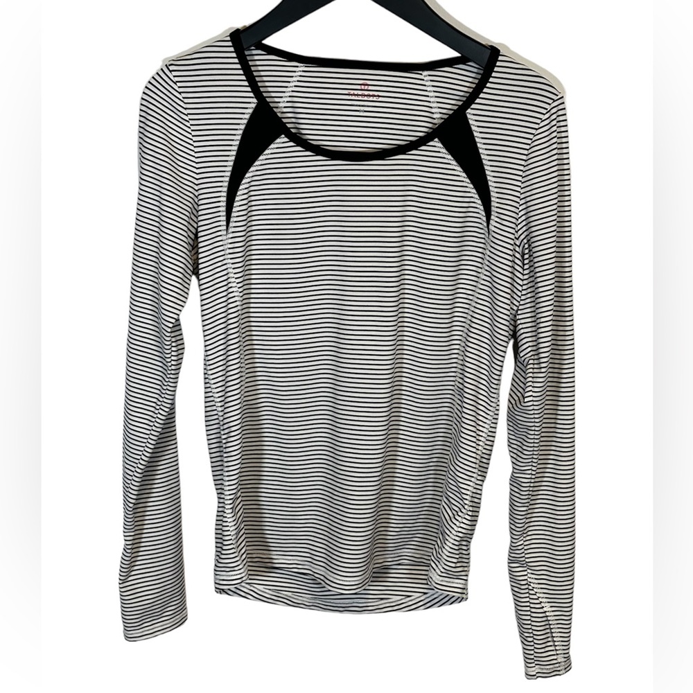 T by Talbots Black and White Striped Long Sleeve Shirt Medium